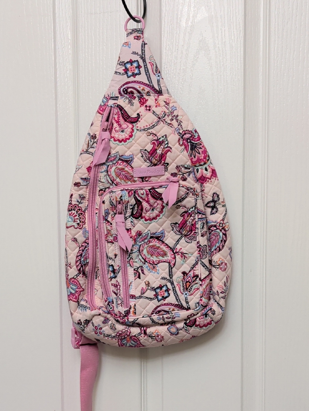 Vera Bradley Pink Paisley Quilted Sling Backpack Crossbody Bag / Bookbag / Purse